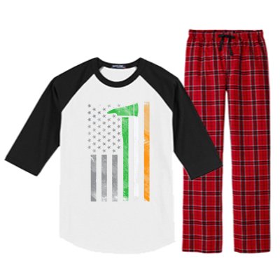 Irish American Us Flag Firefighter Axe Fire St Patricks Day Funny Gift Raglan Sleeve Pajama Set