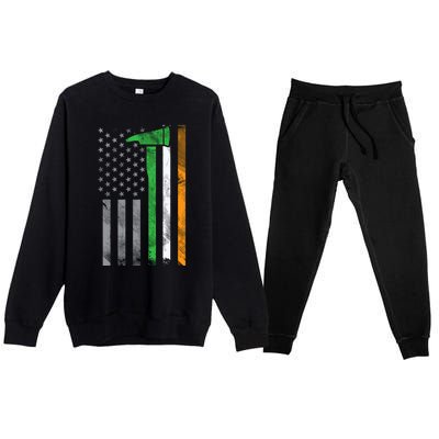 Irish American Us Flag Firefighter Axe Fire St Patricks Day Funny Gift Premium Crewneck Sweatsuit Set