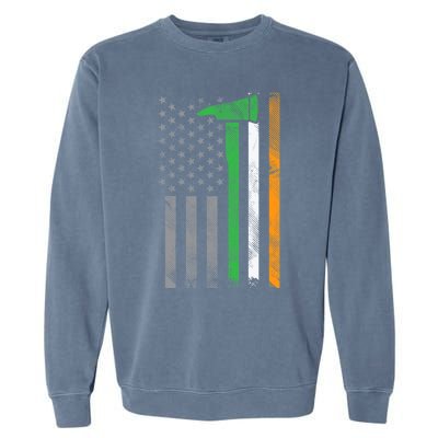 Irish American Us Flag Firefighter Axe Fire St Patricks Day Funny Gift Garment-Dyed Sweatshirt