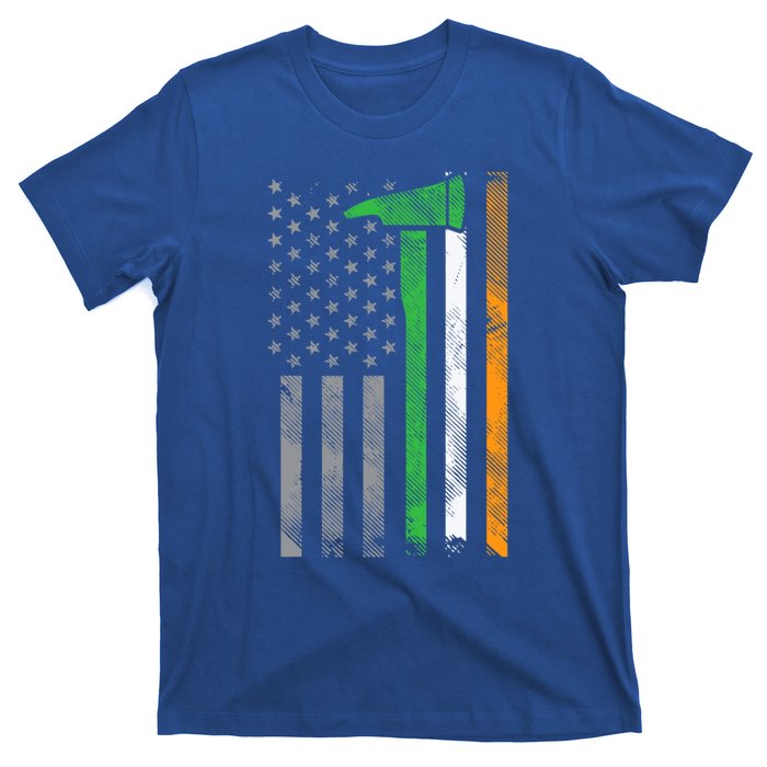 Irish American Us Flag Firefighter Axe Fire St Patricks Day Funny Gift T-Shirt