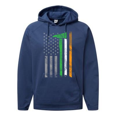 Irish American Us Flag Firefighter Axe Fire St Patricks Day Funny Gift Performance Fleece Hoodie