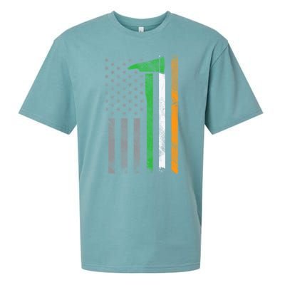 Irish American Us Flag Firefighter Axe Fire St Patricks Day Funny Gift Sueded Cloud Jersey T-Shirt