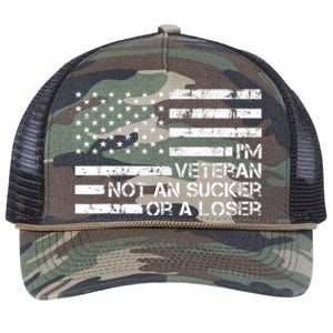 IM A Veteran Not A Sucker Or A Loser Patriotic Quotes Retro Rope Trucker Hat Cap