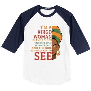 Im A Virgo Woman I Have 3 Sides Funny Baseball Sleeve Shirt