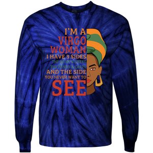 Im A Virgo Woman I Have 3 Sides Funny Tie-Dye Long Sleeve Shirt