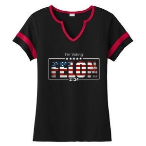 I Am Voting Felon 2024 Trump Usa Flag Ladies Halftime Notch Neck Tee