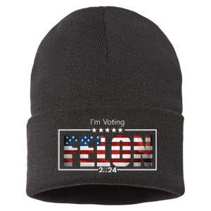 I Am Voting Felon 2024 Trump Usa Flag Sustainable Knit Beanie