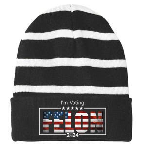 I Am Voting Felon 2024 Trump Usa Flag Striped Beanie with Solid Band