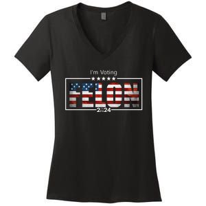 I Am Voting Felon 2024 Trump Usa Flag Women's V-Neck T-Shirt