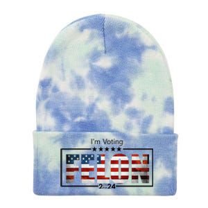 I Am Voting Felon 2024 Trump Usa Flag Tie Dye 12in Knit Beanie