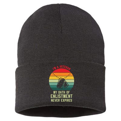I'm A Veteran My Oath Of Enlistment Never Expires Vintage Retro Sustainable Knit Beanie