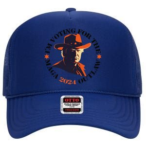 I Am Voting For The Outlaw Retro Trump In Cow Hat High Crown Mesh Back Trucker Hat