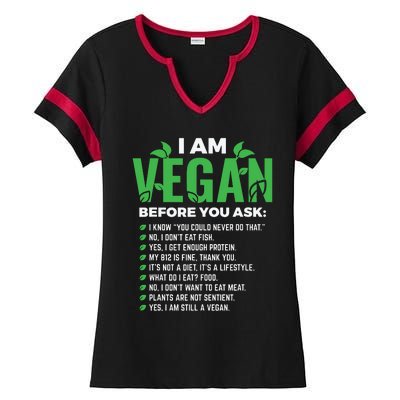 I Am Vegan Before You Ask Veganism Vegetarian Vegan Ladies Halftime Notch Neck Tee