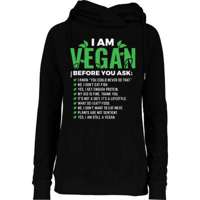 I Am Vegan Before You Ask Veganism Vegetarian Vegan Womens Funnel Neck Pullover Hood