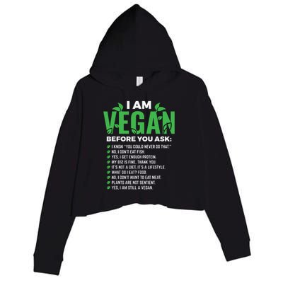 I Am Vegan Before You Ask Veganism Vegetarian Vegan Crop Fleece Hoodie