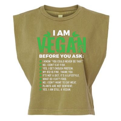 I Am Vegan Before You Ask Veganism Vegetarian Vegan Garment-Dyed Women's Muscle Tee