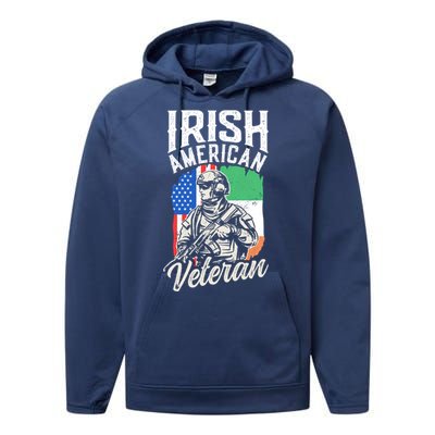 Irish American Veteran Roots Family Ireland Us Usa America Great Gift Performance Fleece Hoodie