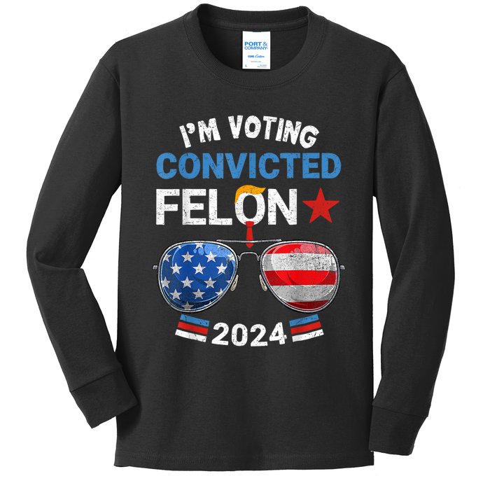 I Am Voting Convicted Felon 2024 Retro 2024 Convicted Felon Kids Long Sleeve Shirt