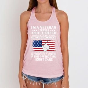 I'm A Veteran I Sacrificed And Served Don't Regret Patriotic Gift Women's Knotted Racerback Tank