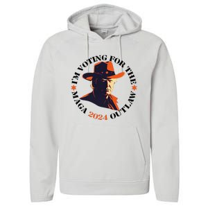 I Am Voting For The Outlaw Retro Trump In Cowboy Hat Performance Fleece Hoodie