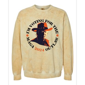 I Am Voting For The Outlaw Retro Trump In Cowboy Hat Colorblast Crewneck Sweatshirt