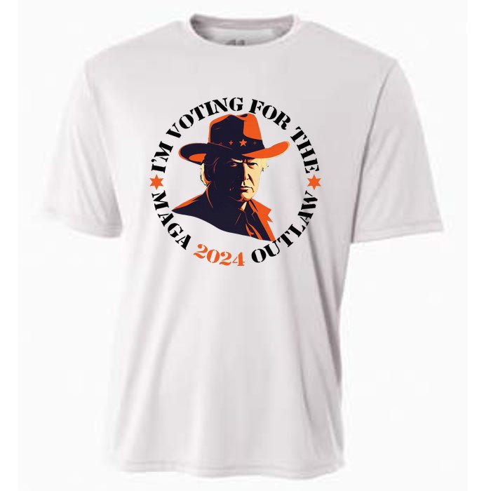 I Am Voting For The Outlaw Retro Trump In Cowboy Hat Cooling Performance Crew T-Shirt