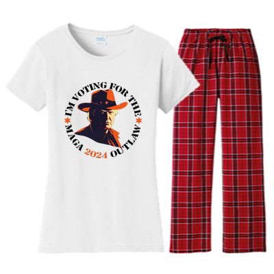 I Am Voting For The Outlaw Retro Trump In Cowboy Hat Women's Flannel Pajama Set