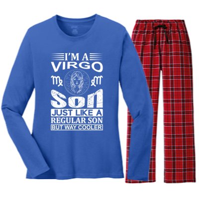 Im A Virgo Son Meaningful Gift Funny Virgo Quote Funny Gift Women's Long Sleeve Flannel Pajama Set 