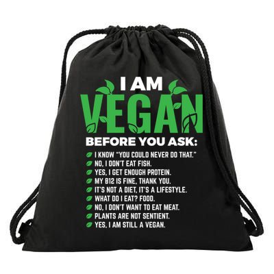 I Am Vegan Before You Ask Veganism Vegetarian Vegan Funny Gift Drawstring Bag