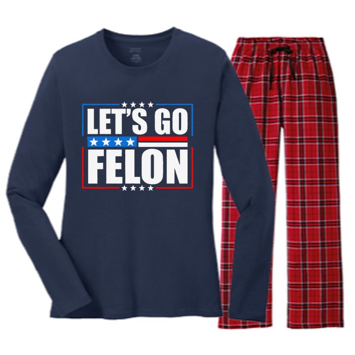 I Am Voting Convicted Felon 2024 Trump Lets Go Felon Women's Long Sleeve Flannel Pajama Set 