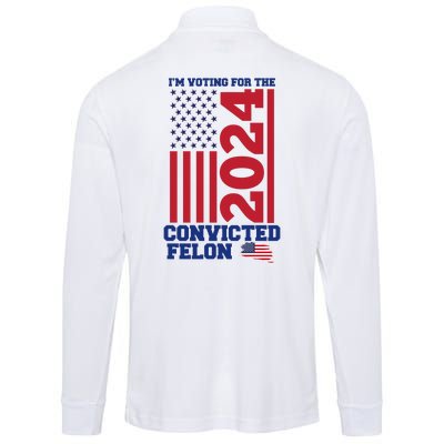 I Am Voting For The Convicted Felon Trump 2024 Usa Flag Front And Back Performance Long Sleeve Polo