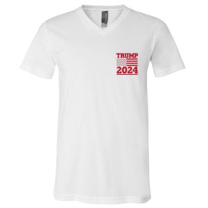 I Am Voting For The Convicted Felon Trump 2024 Usa Flag Front And Back V-Neck T-Shirt