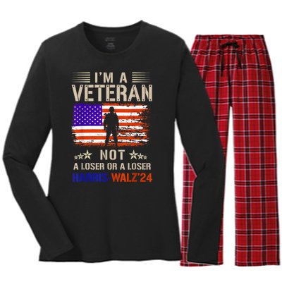 IM A Veteran Not A Sucker Or Loser Anti Trump Gift Women's Long Sleeve Flannel Pajama Set 