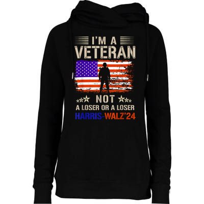 IM A Veteran Not A Sucker Or Loser Anti Trump Gift Womens Funnel Neck Pullover Hood