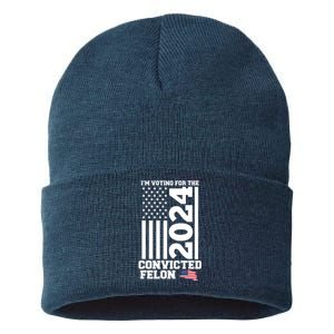 I Am Voting For The Convicted Felon Donald Trump 2024 Usa Flag Sustainable Knit Beanie