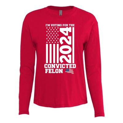 I Am Voting For The Convicted Felon Donald Trump 2024 Usa Flag Womens Cotton Relaxed Long Sleeve T-Shirt