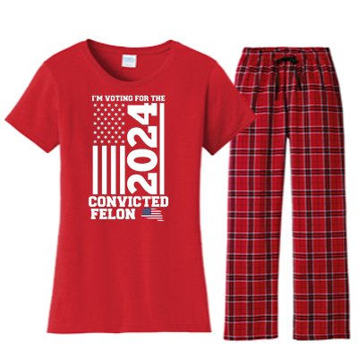 I Am Voting For The Convicted Felon Donald Trump 2024 Usa Flag Women's Flannel Pajama Set