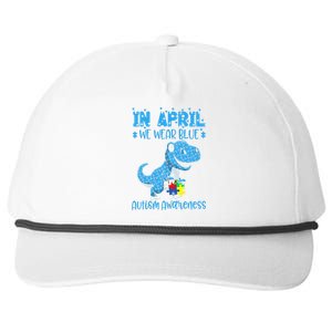 In April We Wear Blue Autism Awareness Month Dinosaur T-Rex Snapback Five-Panel Rope Hat