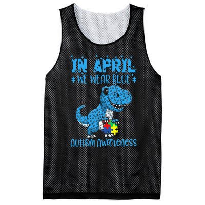 In April We Wear Blue Autism Awareness Month Dinosaur T-Rex Mesh Reversible Basketball Jersey Tank