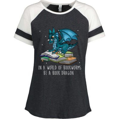 In A World Full Of Bookworms Be A Book Dragon Enza Ladies Jersey Colorblock Tee