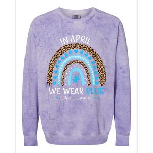 In April We Wear Blue Rainbow Autism Awareness Puzzle Love Colorblast Crewneck Sweatshirt