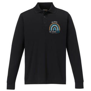 In April We Wear Blue Rainbow Autism Awareness Puzzle Love Performance Long Sleeve Polo