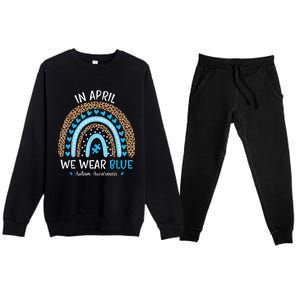 In April We Wear Blue Rainbow Autism Awareness Puzzle Love Premium Crewneck Sweatsuit Set