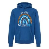 In April We Wear Blue Rainbow Autism Awareness Puzzle Love Premium Hoodie