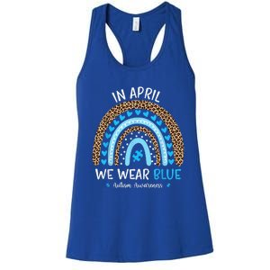 In April We Wear Blue Rainbow Autism Awareness Puzzle Love Women's Racerback Tank