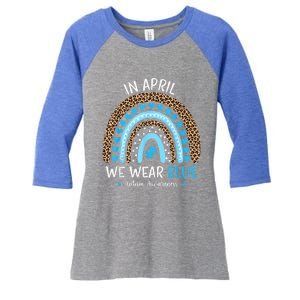 In April We Wear Blue Rainbow Autism Awareness Puzzle Love Women's Tri-Blend 3/4-Sleeve Raglan Shirt