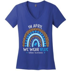 In April We Wear Blue Rainbow Autism Awareness Puzzle Love Women's V-Neck T-Shirt