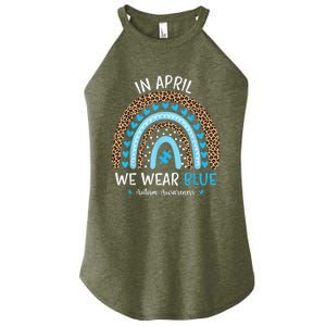 In April We Wear Blue Rainbow Autism Awareness Puzzle Love Women's Perfect Tri Rocker Tank