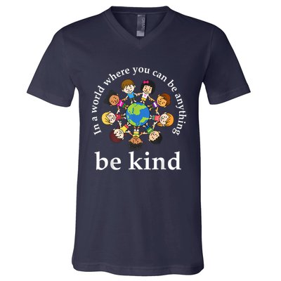 In A World Be Kin Dearth World Kindness Day Teachers V-Neck T-Shirt