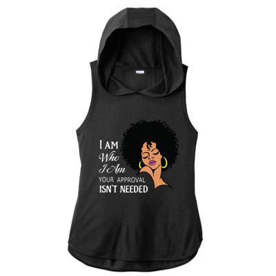 I Am Who I Am Black Queen Afro African American Ladies PosiCharge Tri-Blend Wicking Draft Hoodie Tank